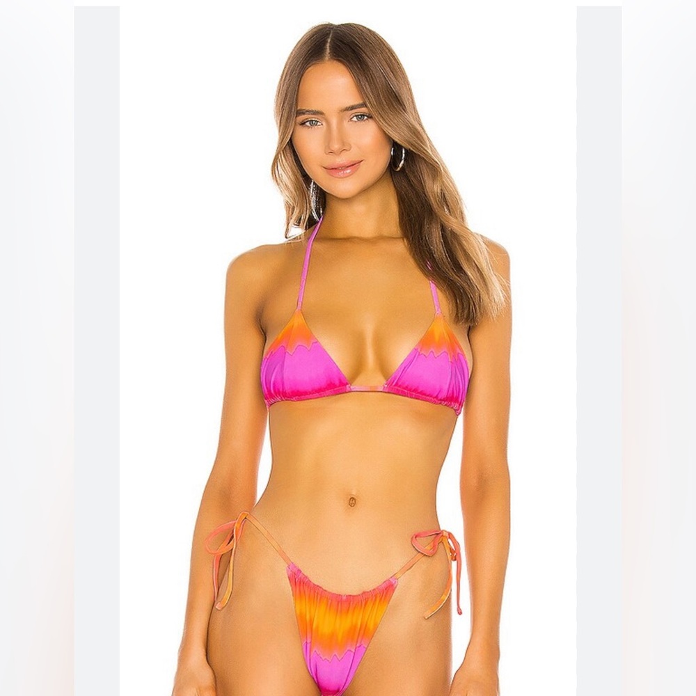 VDM Marley Pink and Orange Bikini Top in Tie Dye Stripe - Small
